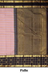 Multicolor striped swayamvara pattu saree withcontrast checked design border and blouse