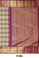 Cream checked swayamvara pattu saree withcontrast zari border and blouse