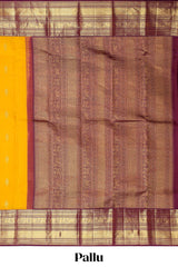 Bright yellow zari butta designs swayamvara pattu saree withcontrast zari border and blouse