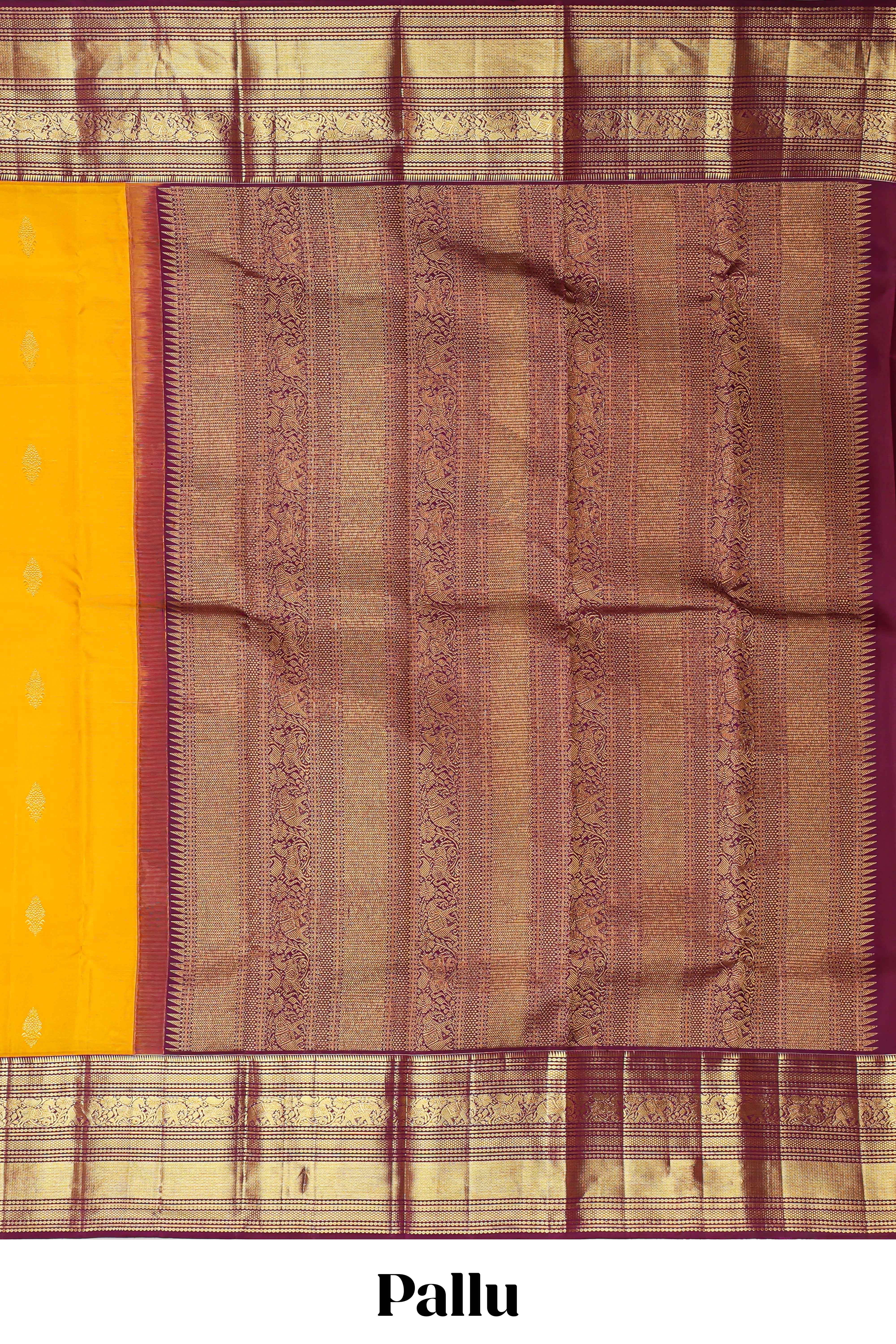 Bright yellow zari butta designs swayamvara pattu saree withcontrast zari border and blouse