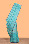 Borderless blue floral designed swayamvara pattu saree withcontrast zari pallu and blouse