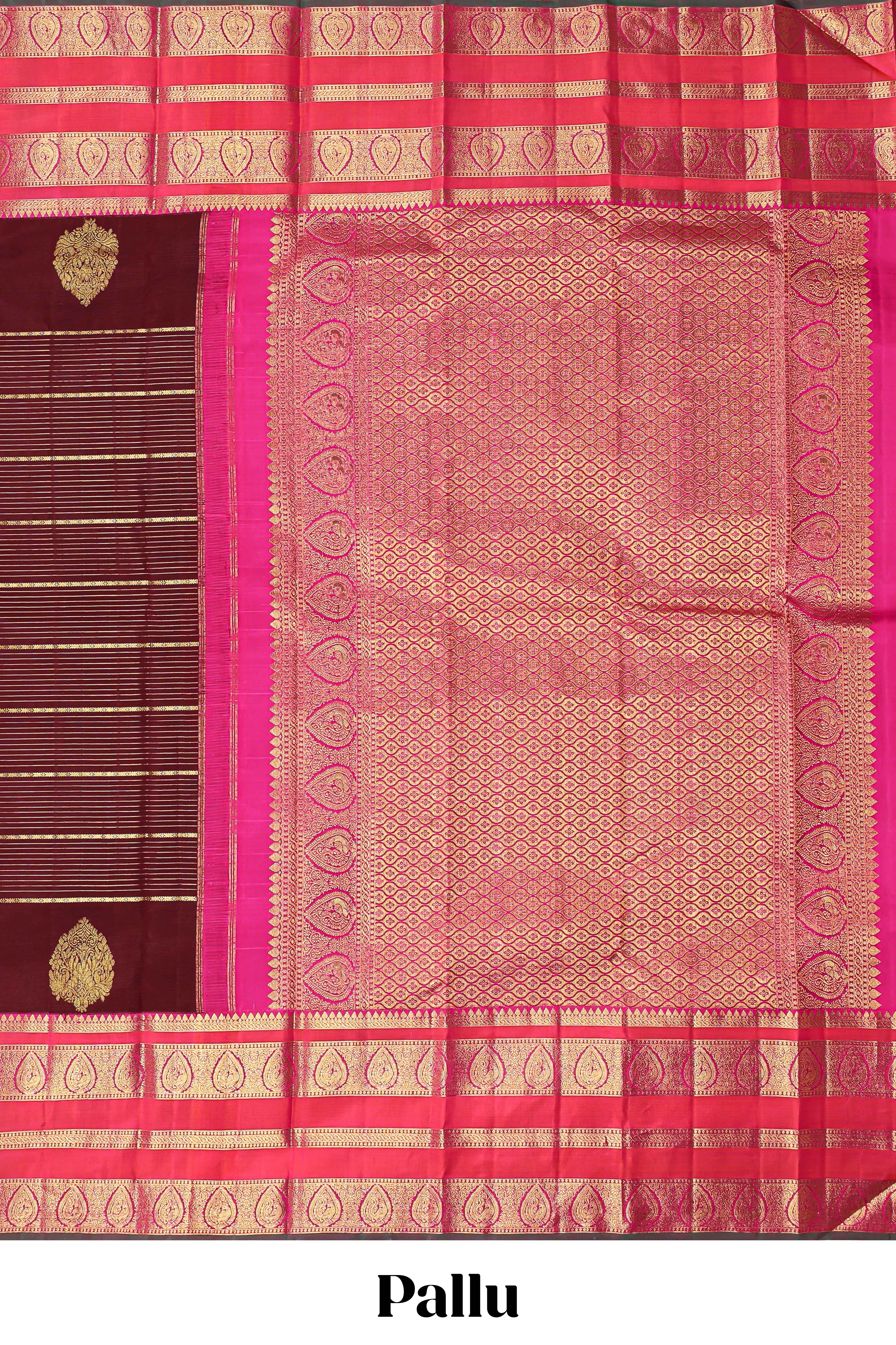 Maroon striped swayamvara pattu saree withcontrast zari border and blouse