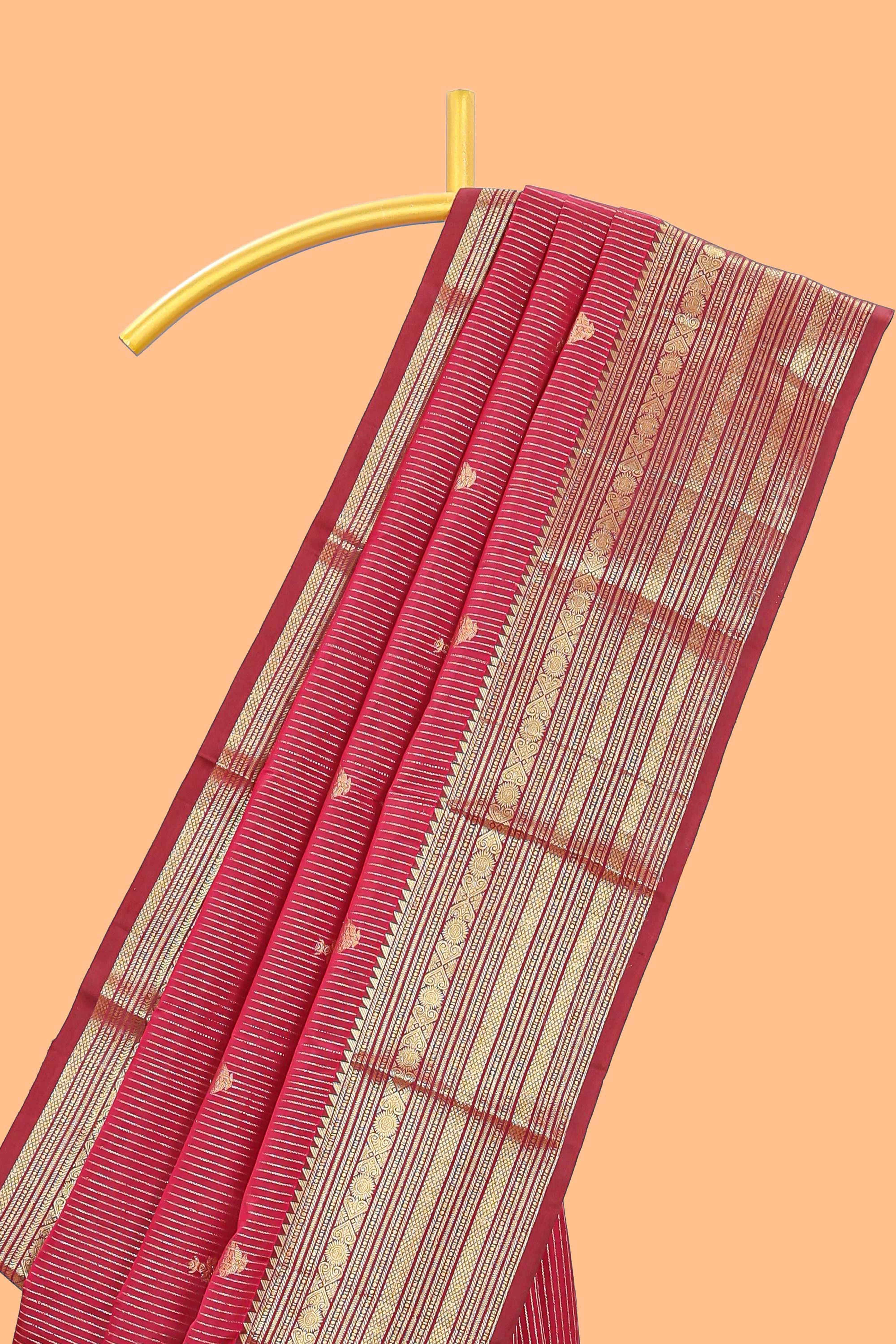 Red striped swayamvara pattu saree withself zari border and matching blouse