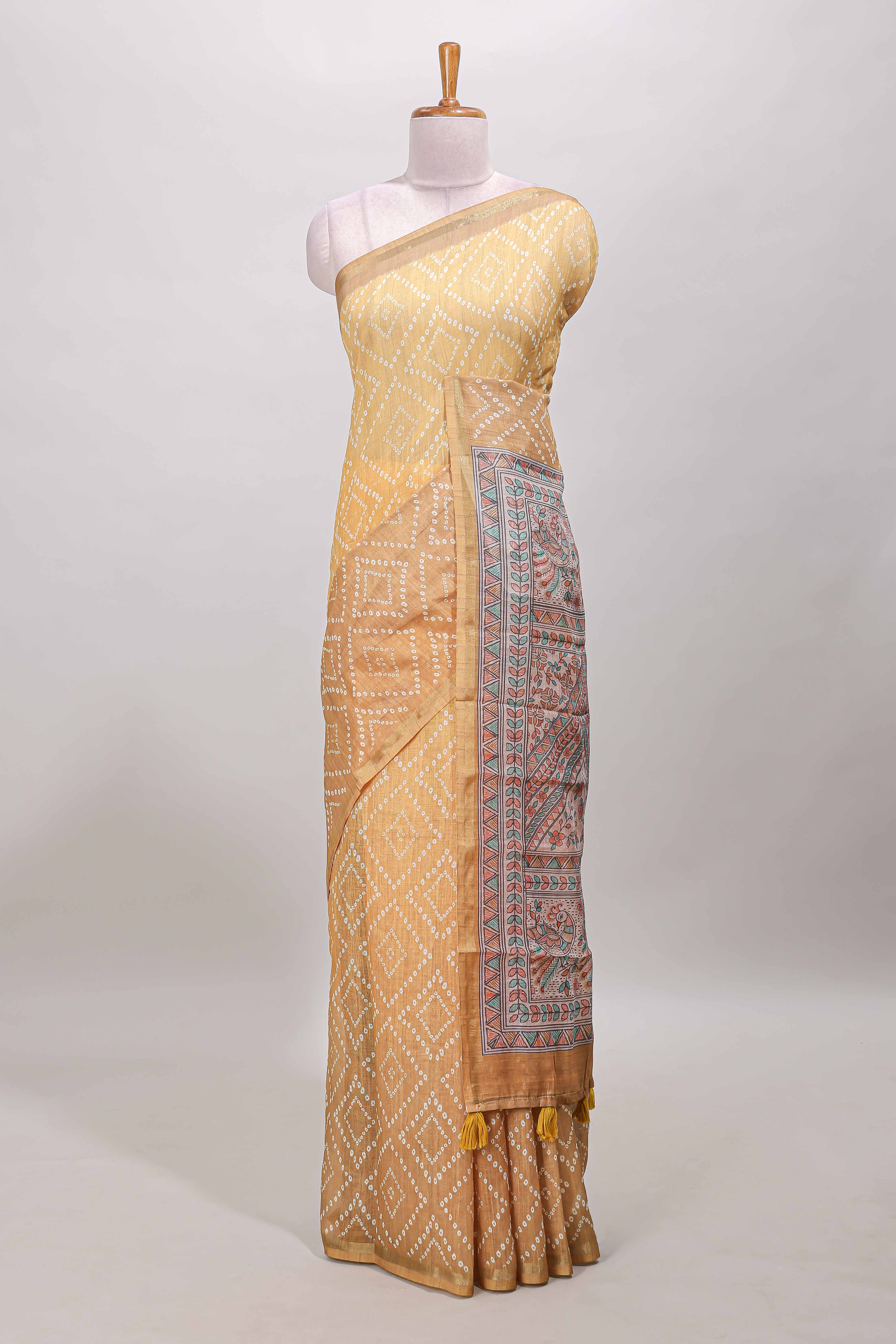 Sandal bandhani style linen cotton saree