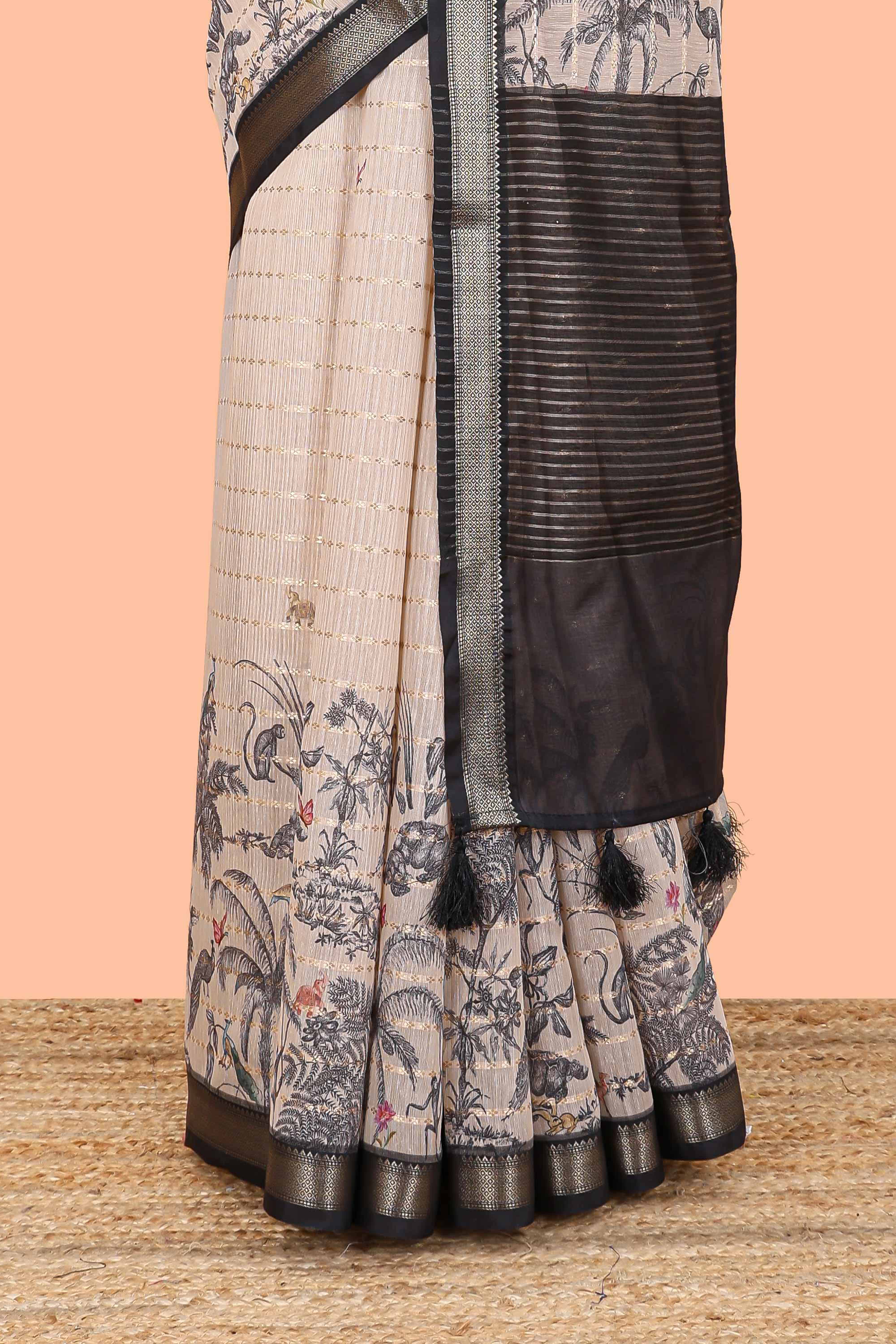Sandal chanderi cotton saree with border
