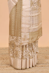Sandal checked pattern chanderi saree