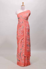 Sandal cotton linen saree with zari border