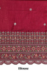 Sandal satin crepe embroidered blouse saree