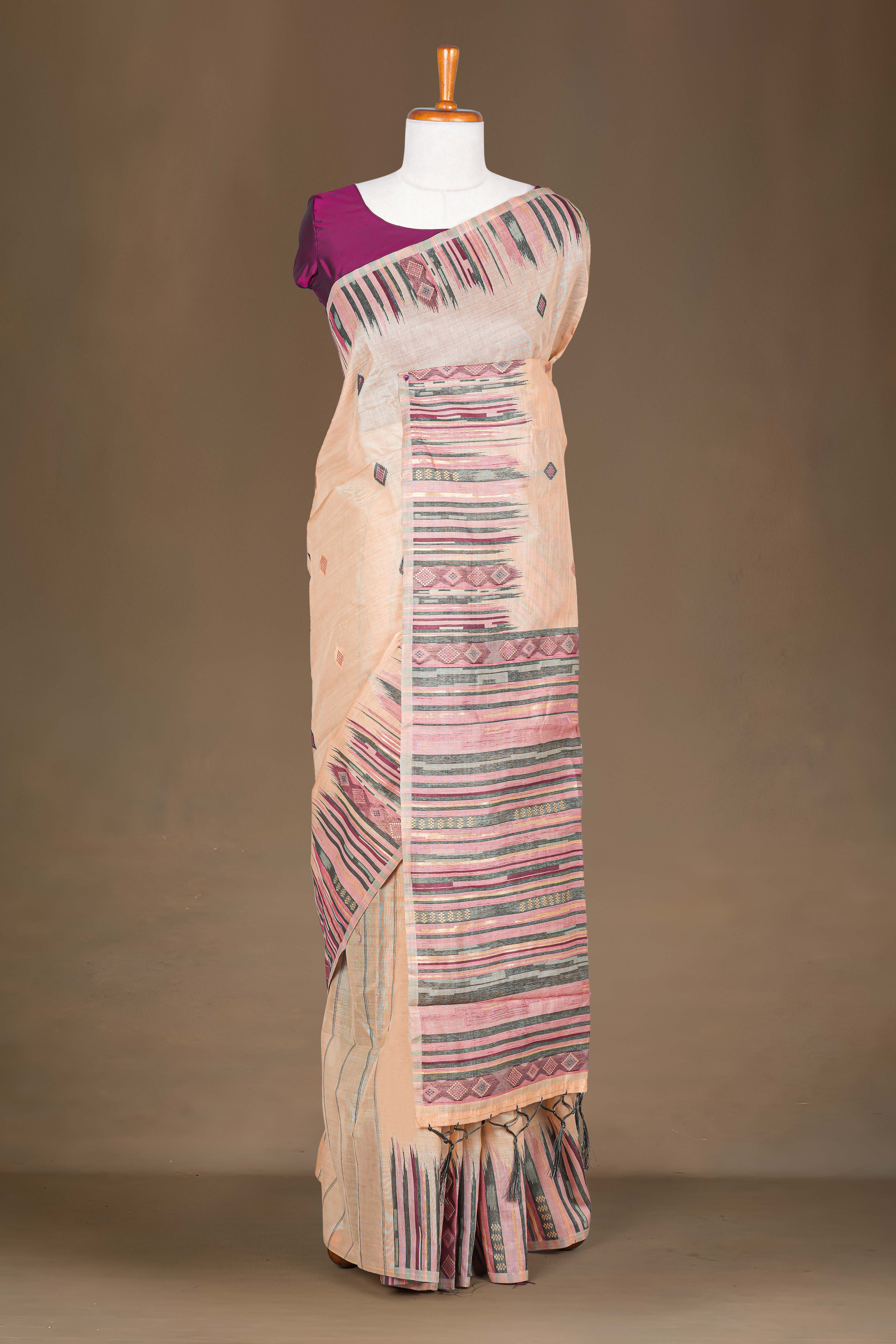 Sandal thread butta cotton saree