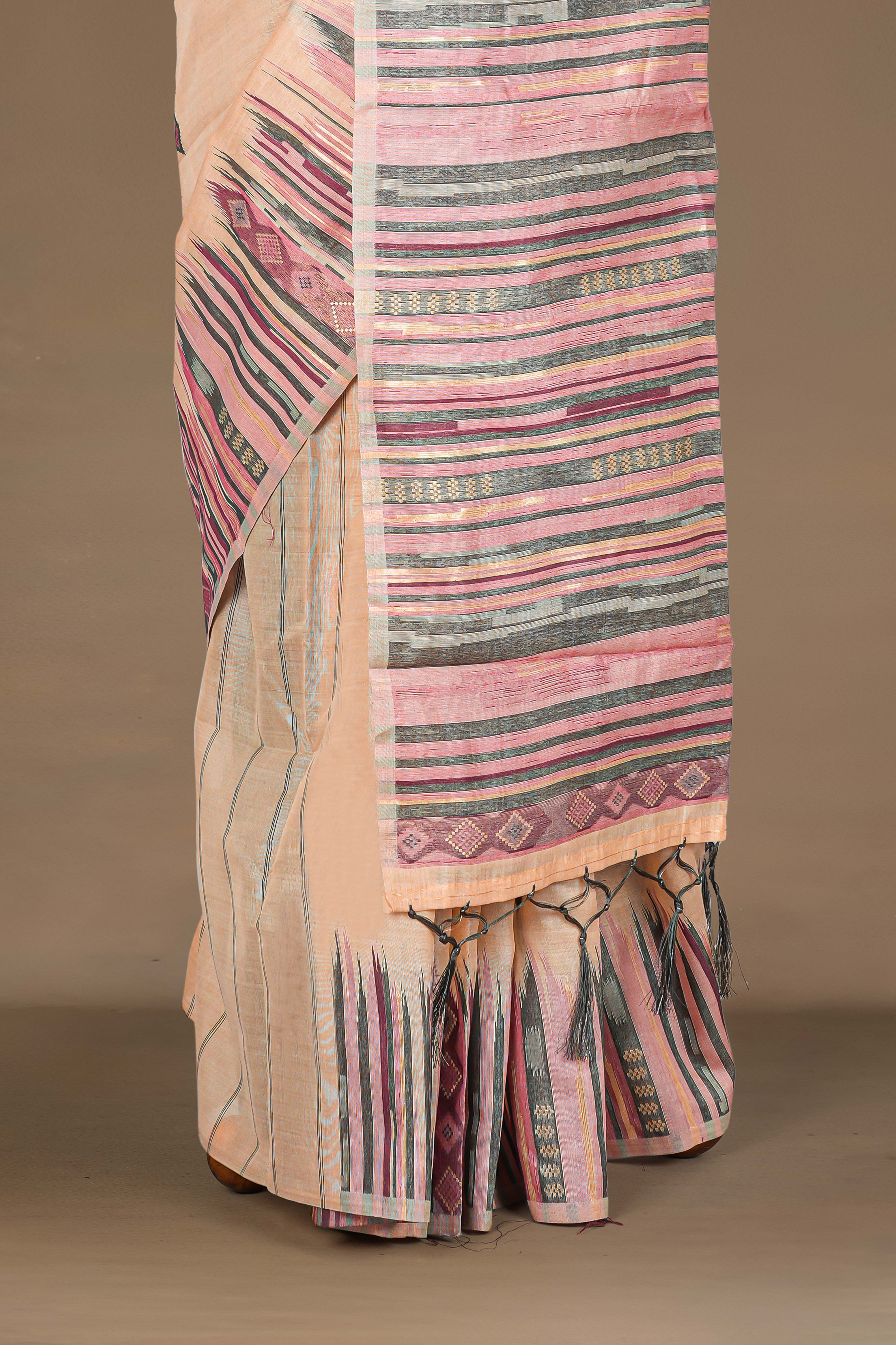 Sandal woven pallu saree