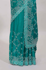 Scallop border turquoise saree