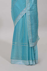 Self border blue saree