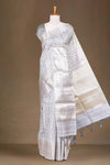 Silver zari butta munga silk saree