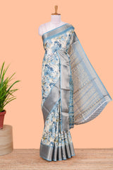 Sky blue semi dola floral saree