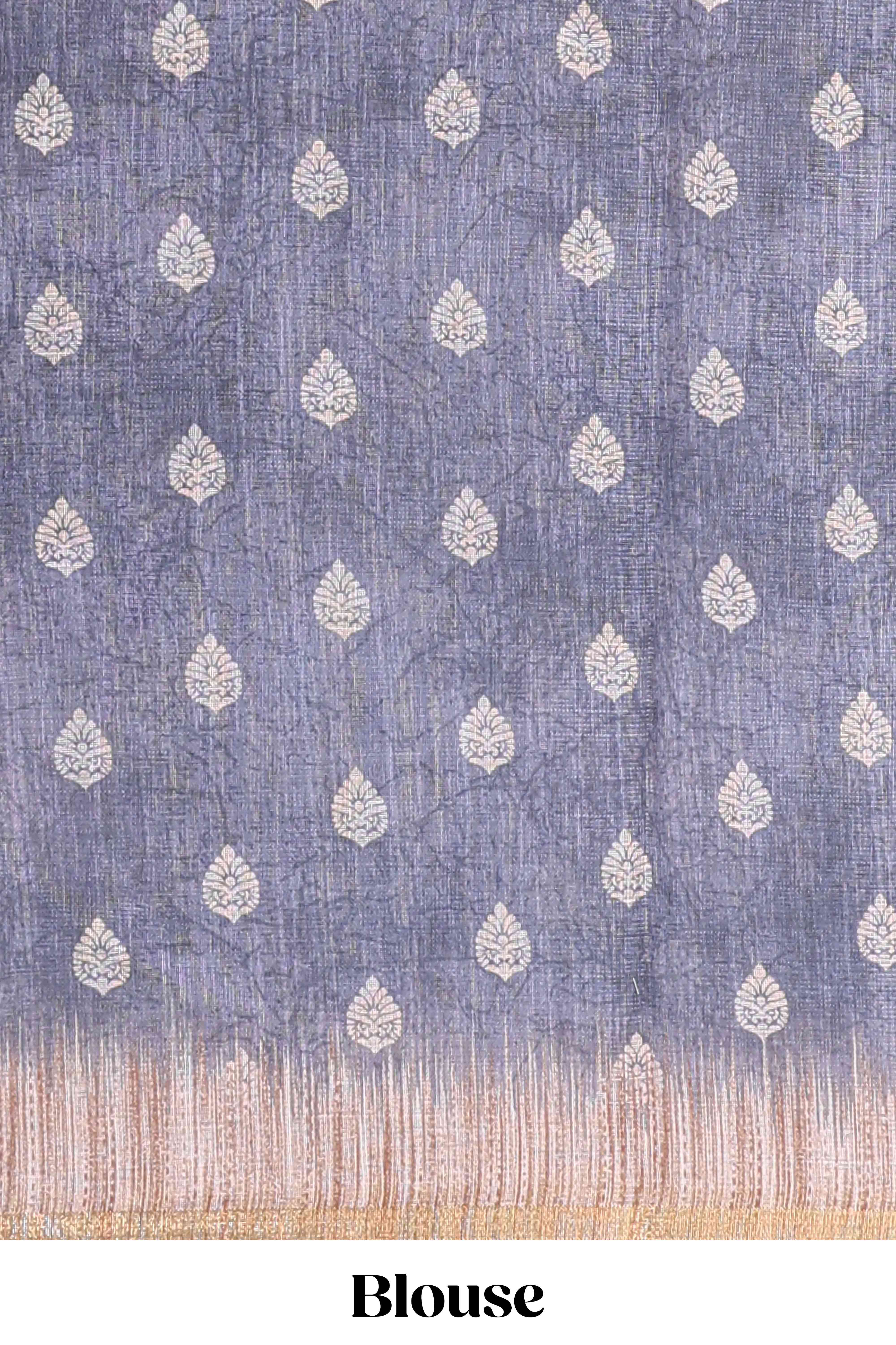 Slate blue grey casual linen saree
