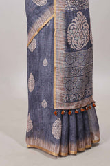 Slate blue grey matching blouse saree