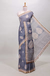 Slate blue grey paisley motifs linen cotton saree