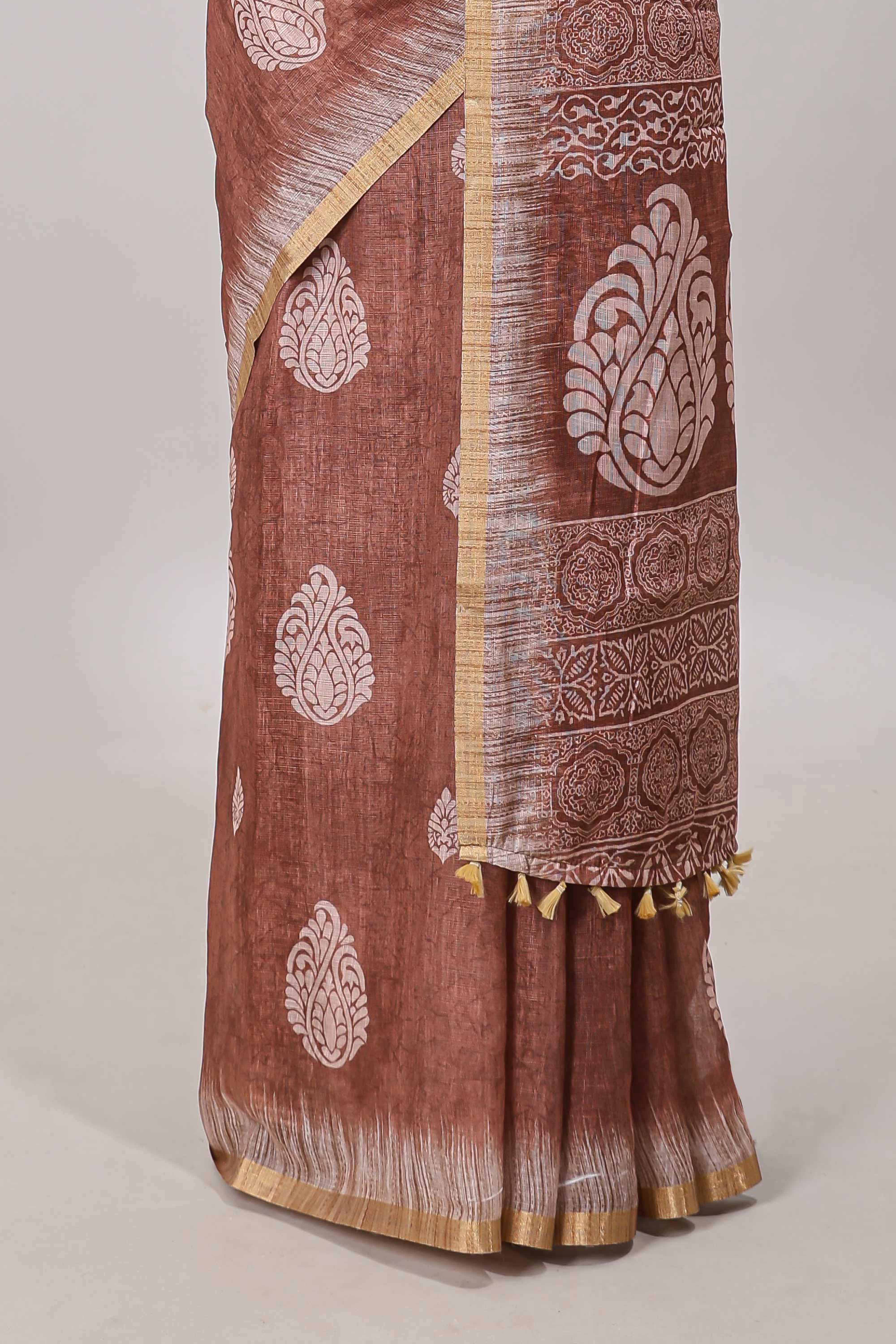 Soft linen cotton saree with matching blouse