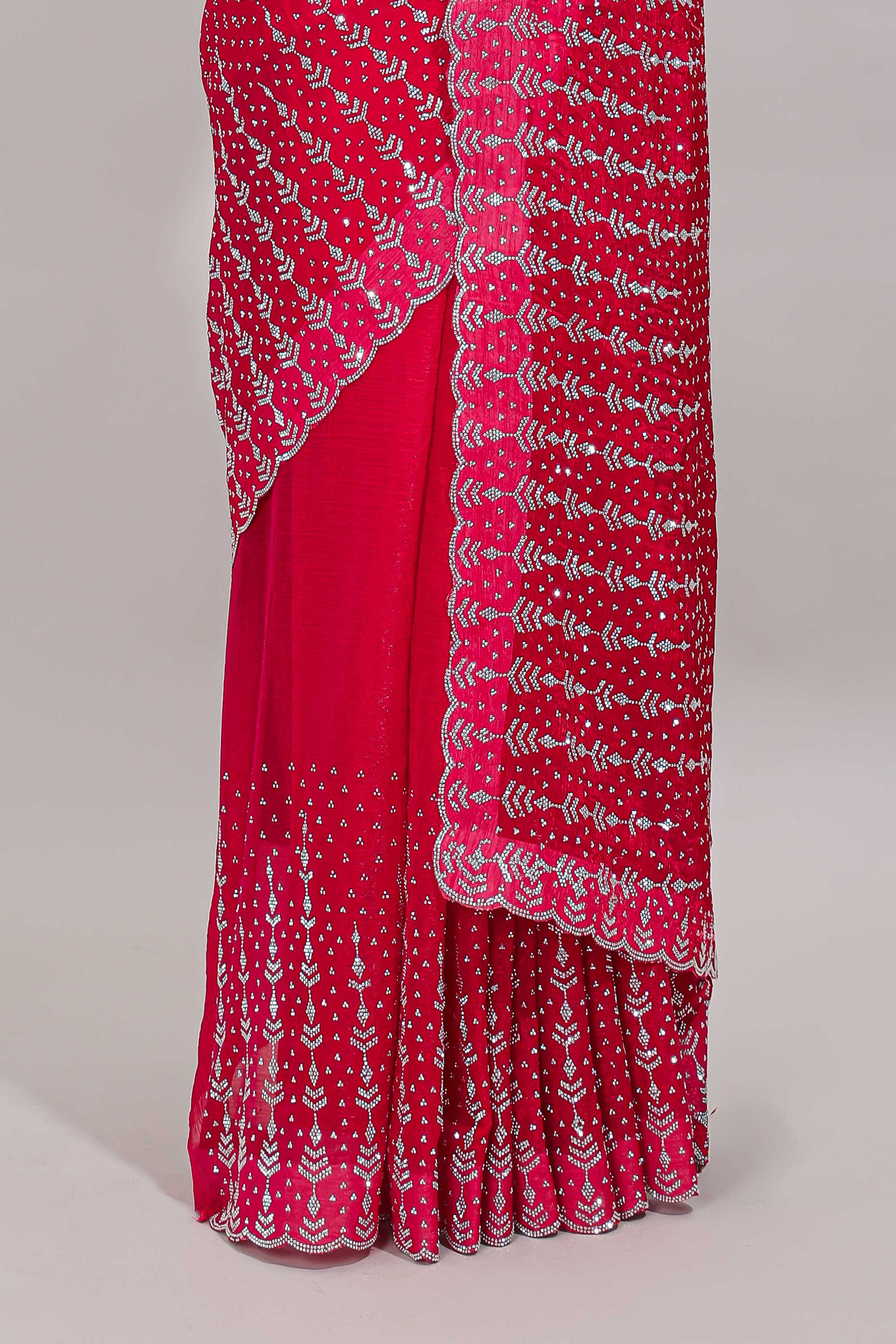 Stonework pink zari saree