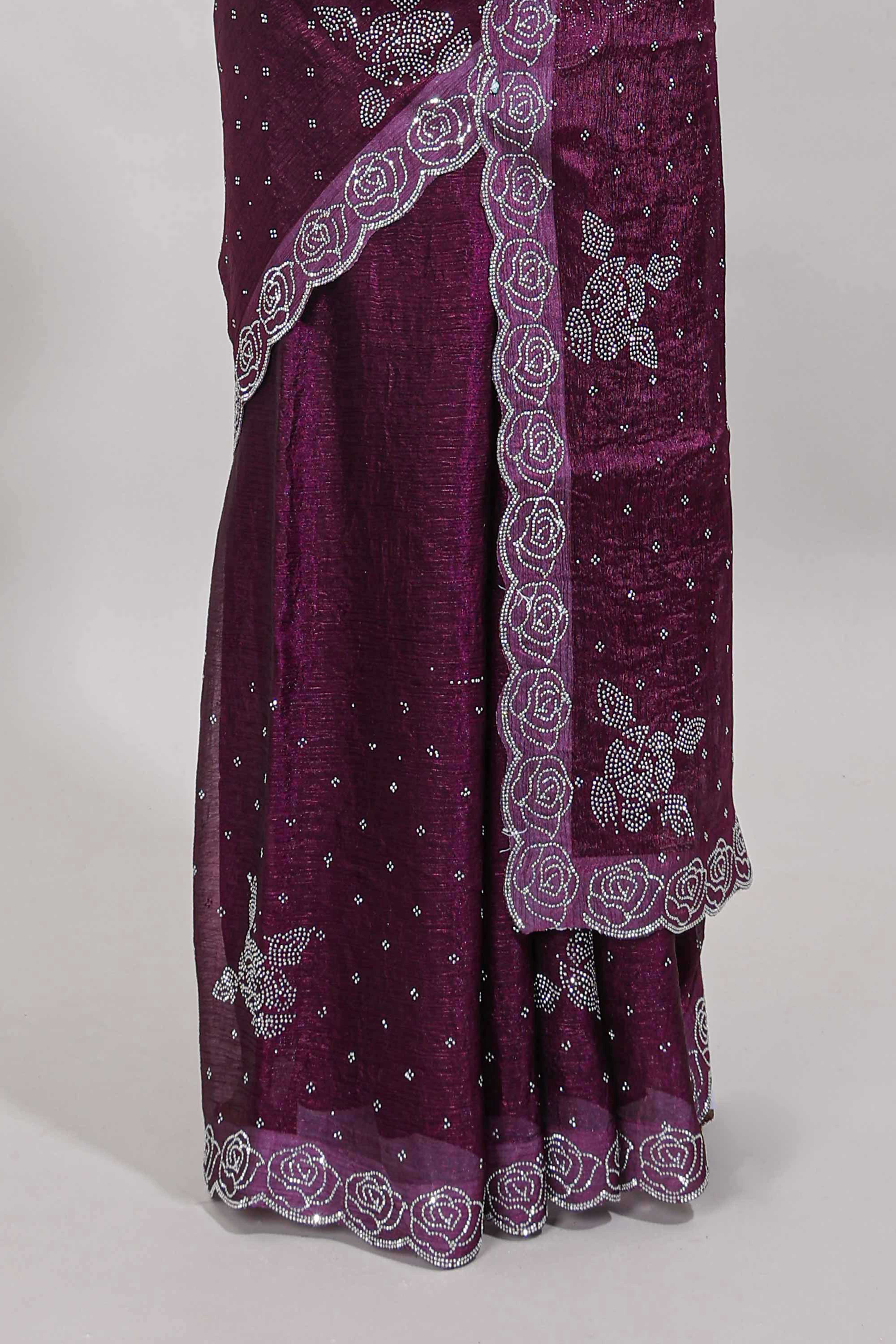 Stonework purple saree