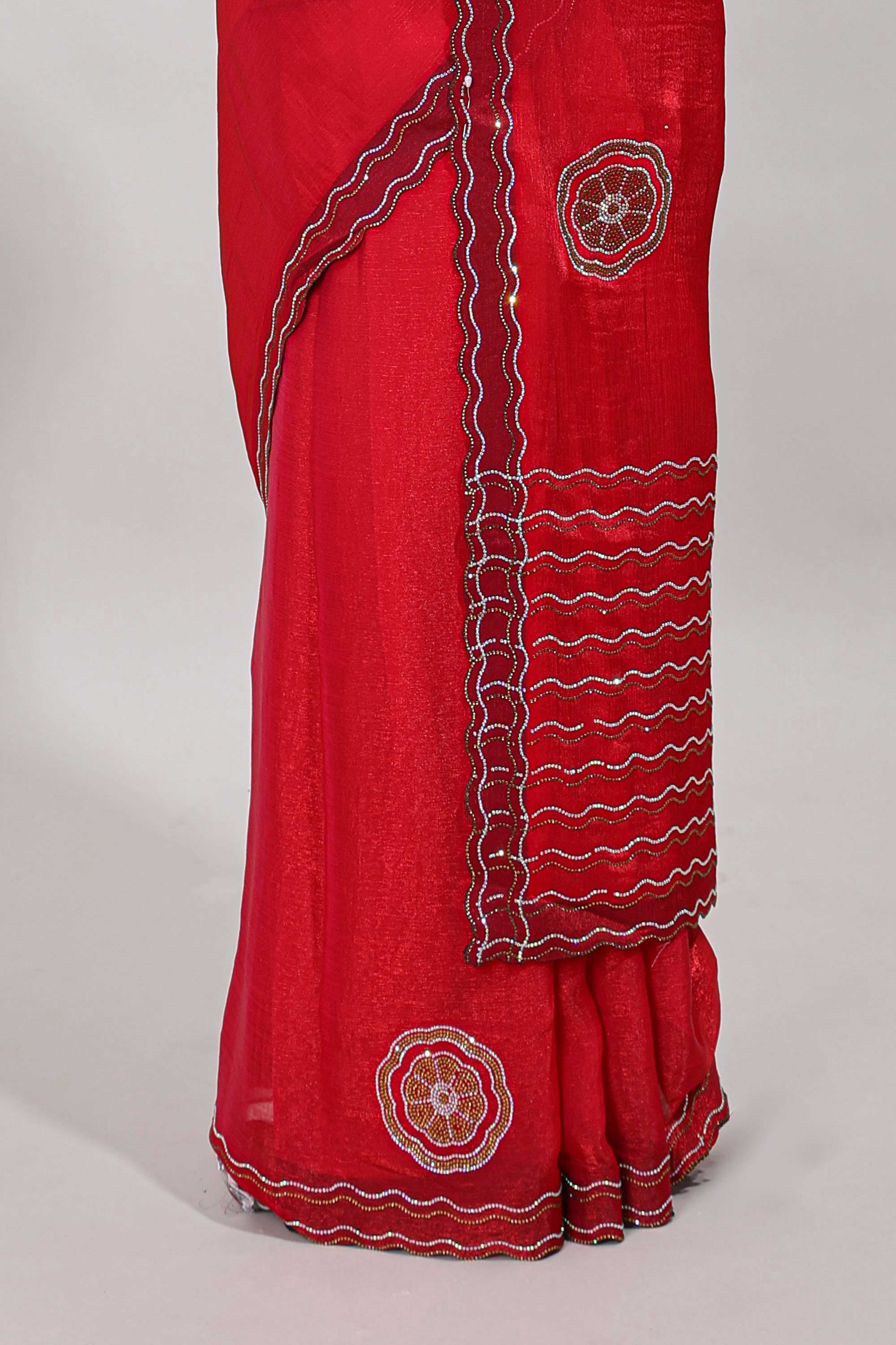 Stonework red saree