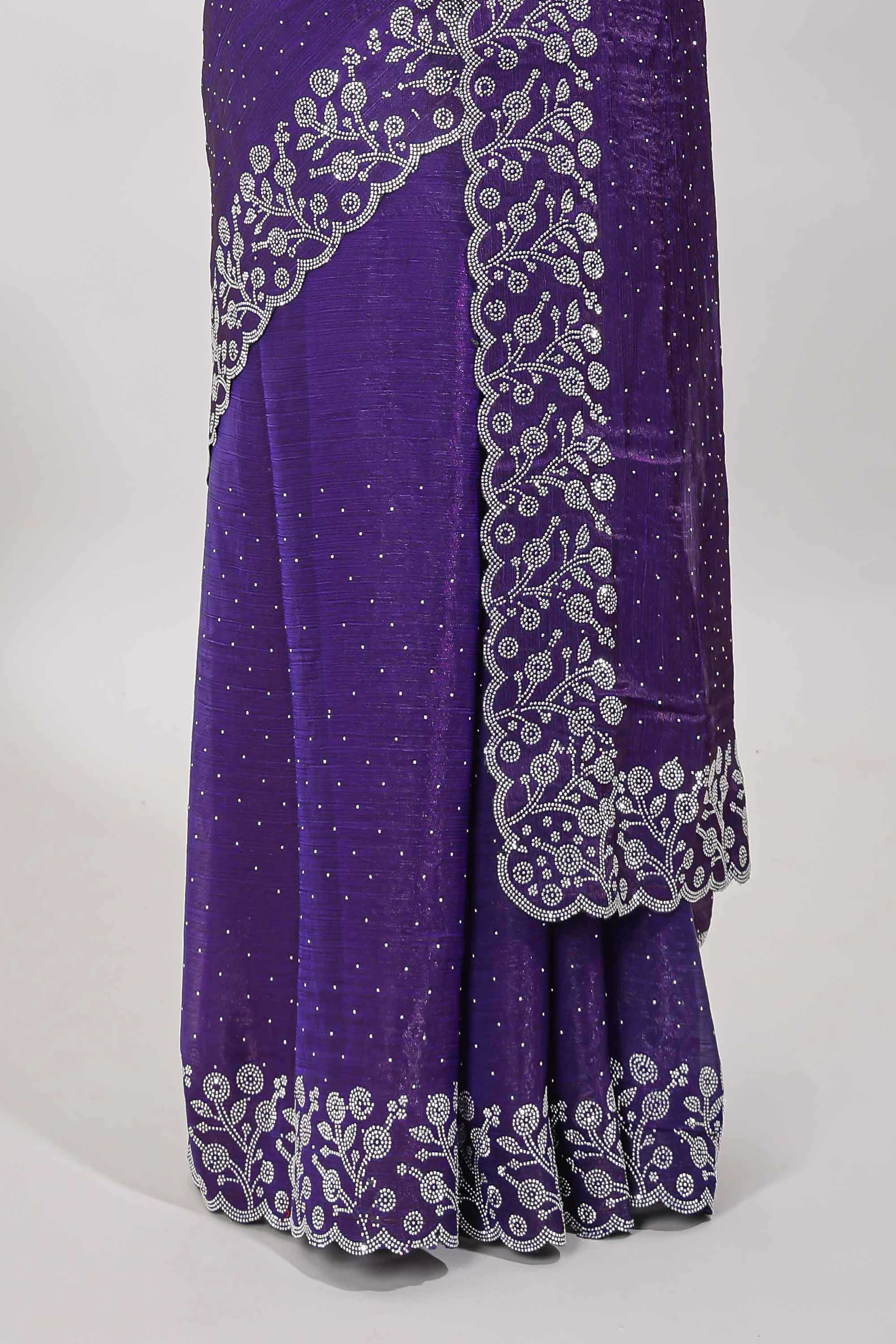 Stonework violet color saree