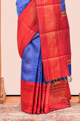 Striped zari pallu with red border
