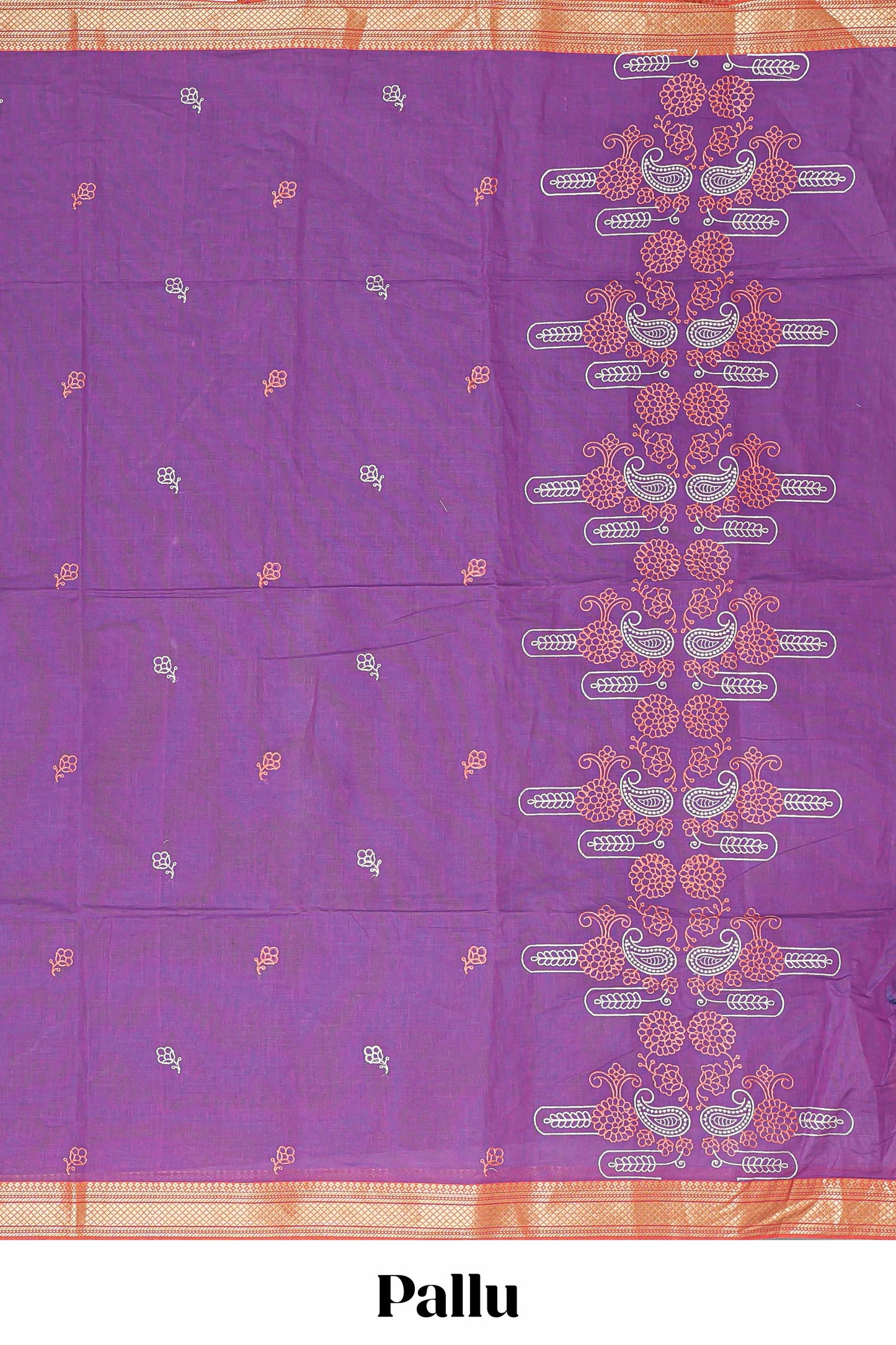 Lavender floral motifs design chirala cotton saree with contrast border and printed pallu