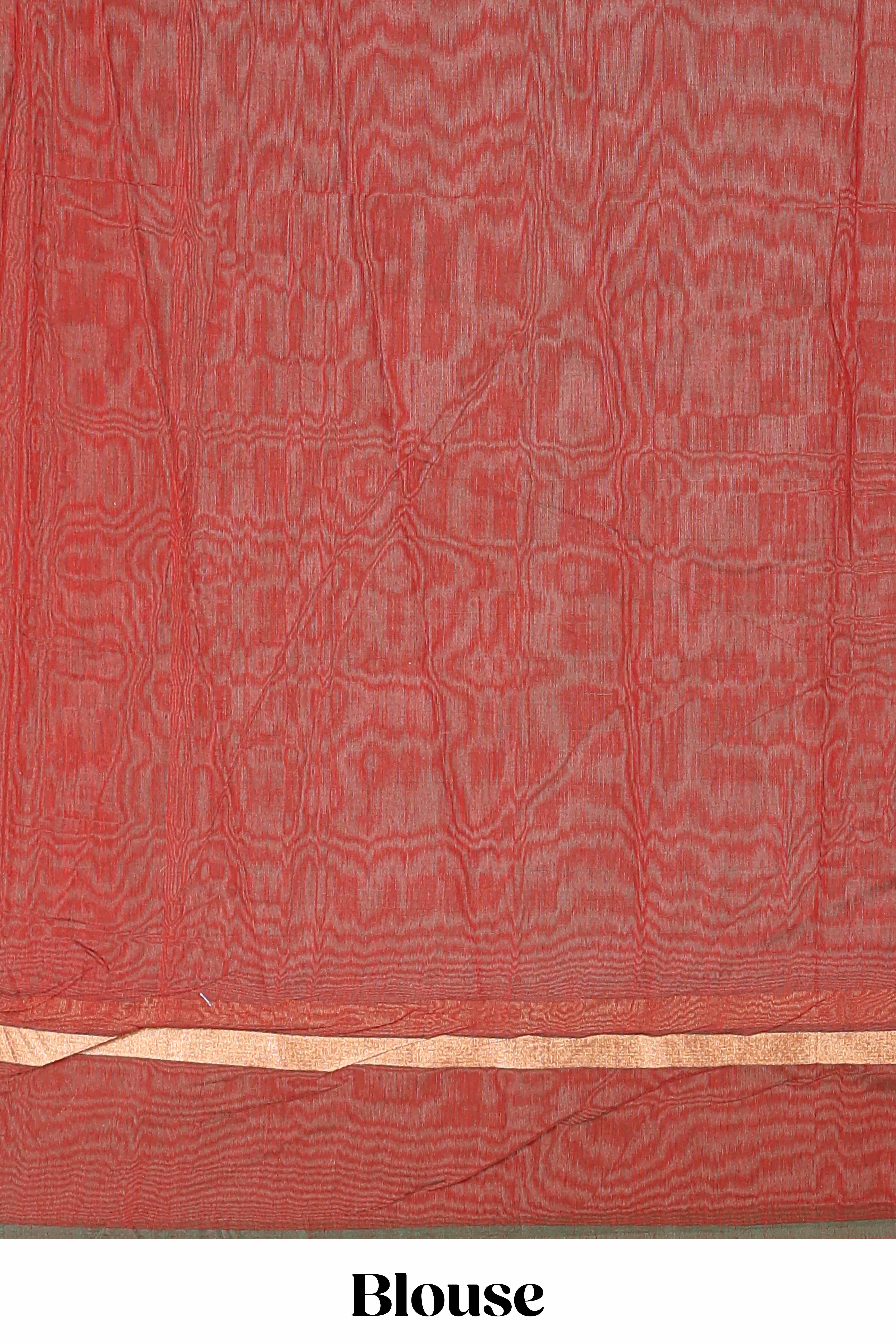 Maroon plain ikkat cotton saree with contrast border and zari striped pallu