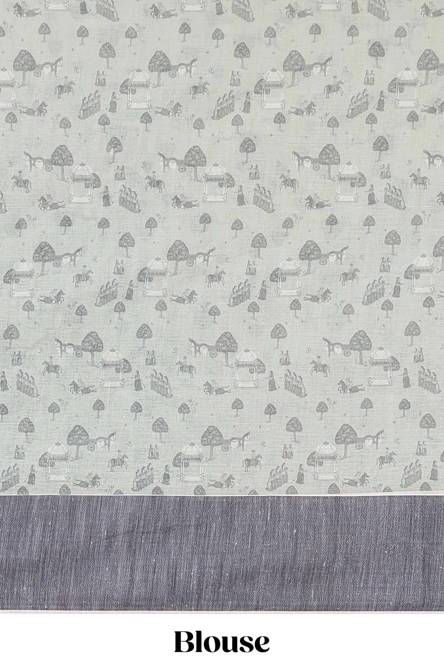 Green chirala cotton floral and animal theme digital print saree with zari border