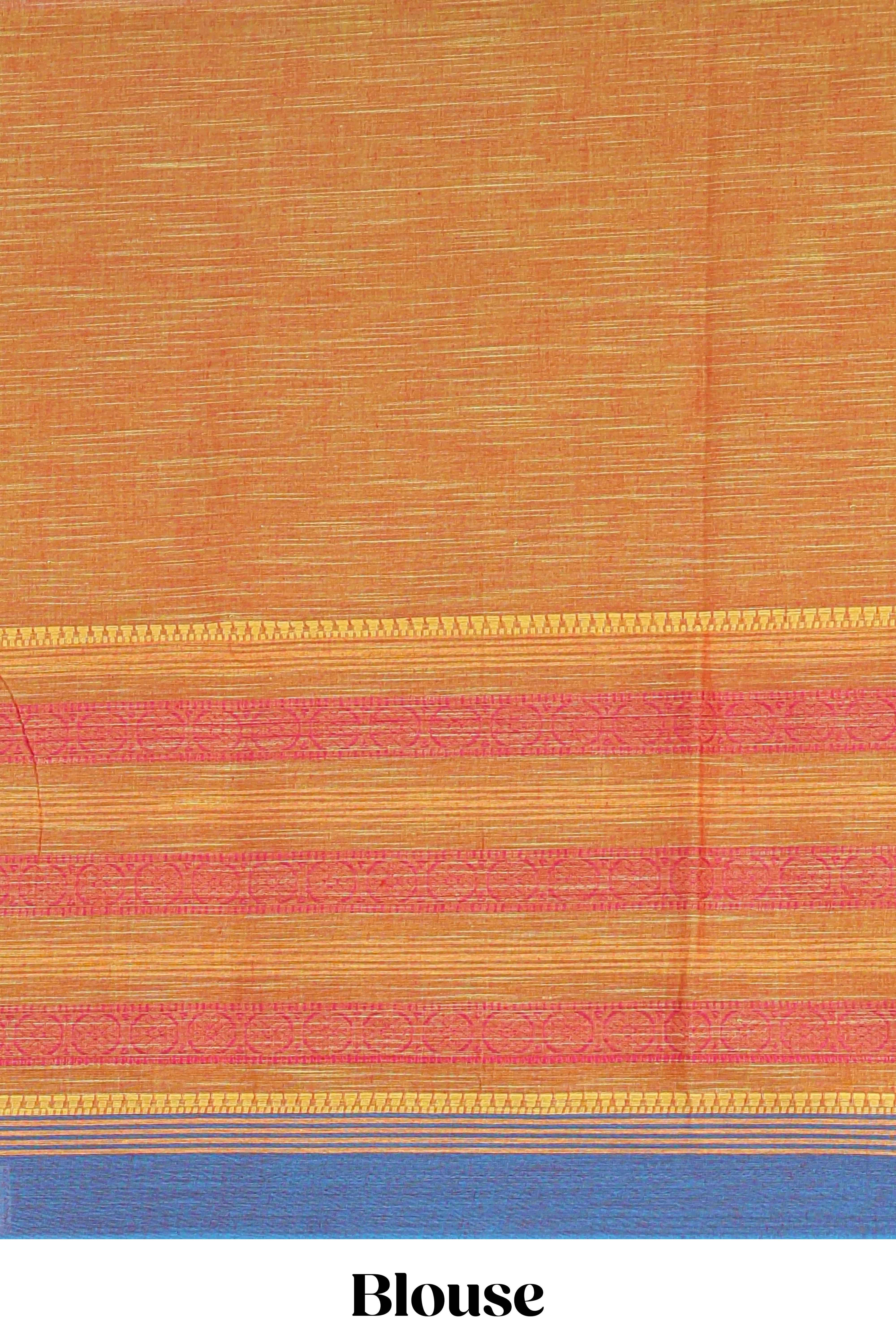Green plain bottom striped chirala cotton saree with contrast border and striped pallu & blouse