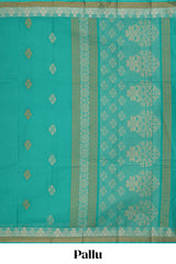 Turquoise green geometric motifs Kovai cotton saree with self border and matching pallu