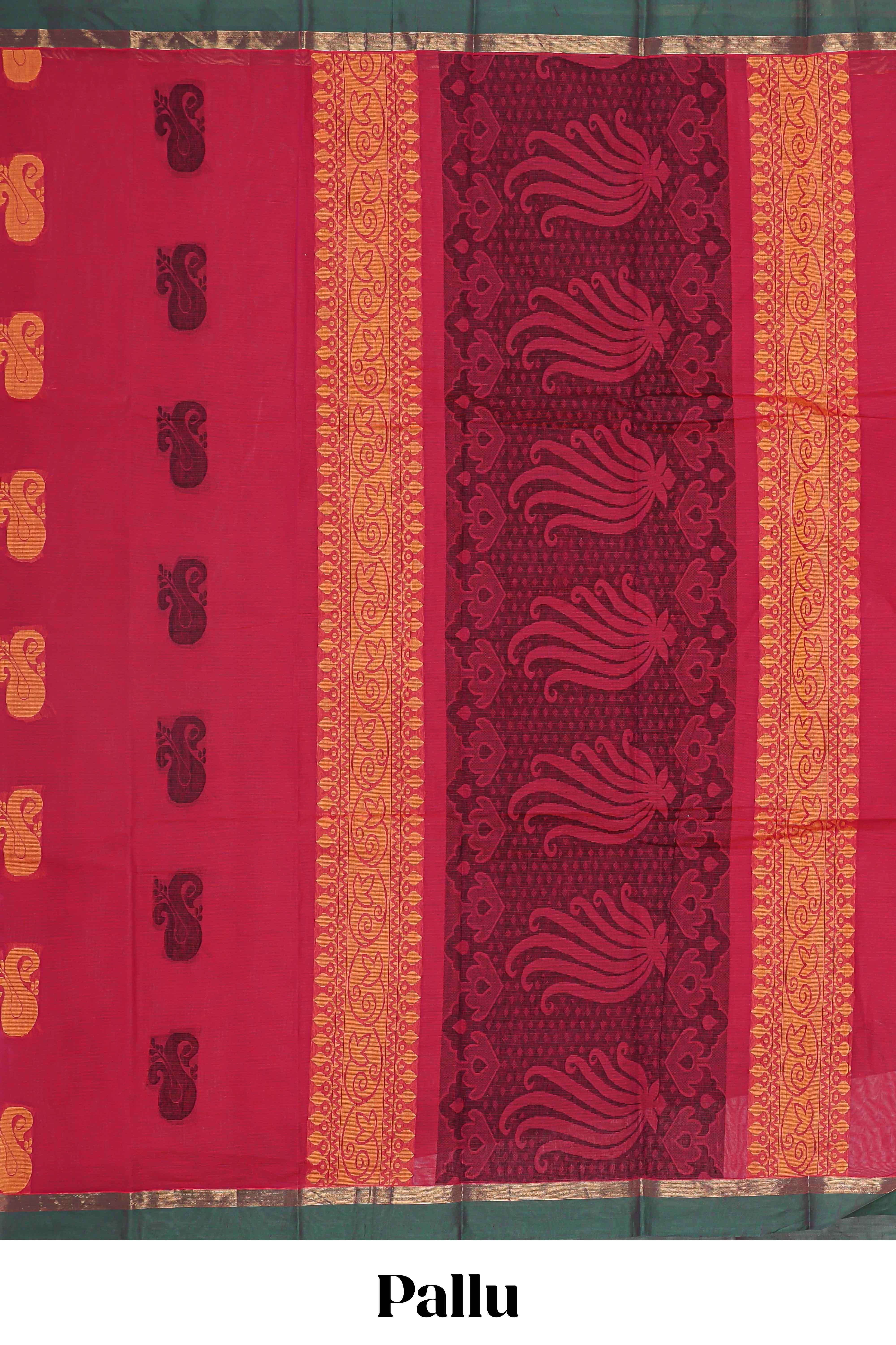 Red motifs kovai cotton saree with contrast border and matching pallu