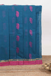 Steel blue floral motifs kovai cotton saree with contrast border and matching pallu