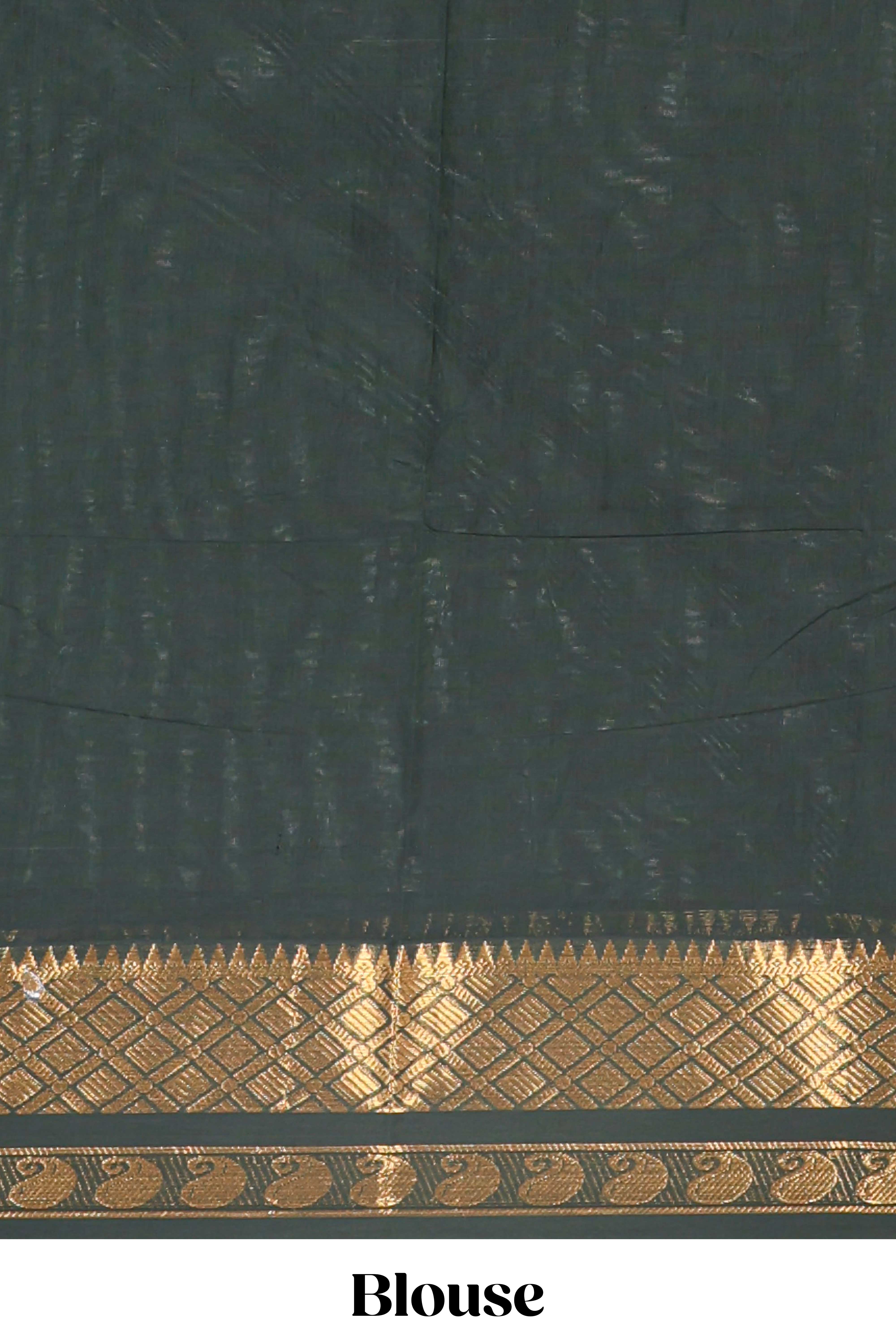 Green zari motifs kovai cotton saree with contrast border and zari design pallu