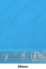 Dark blue geometric zari motifs kovai cotton saree with contrast border and zari design pallu
