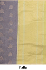 Borderless grey zari motifs kovai cotton saree with contrast pallu and blouse