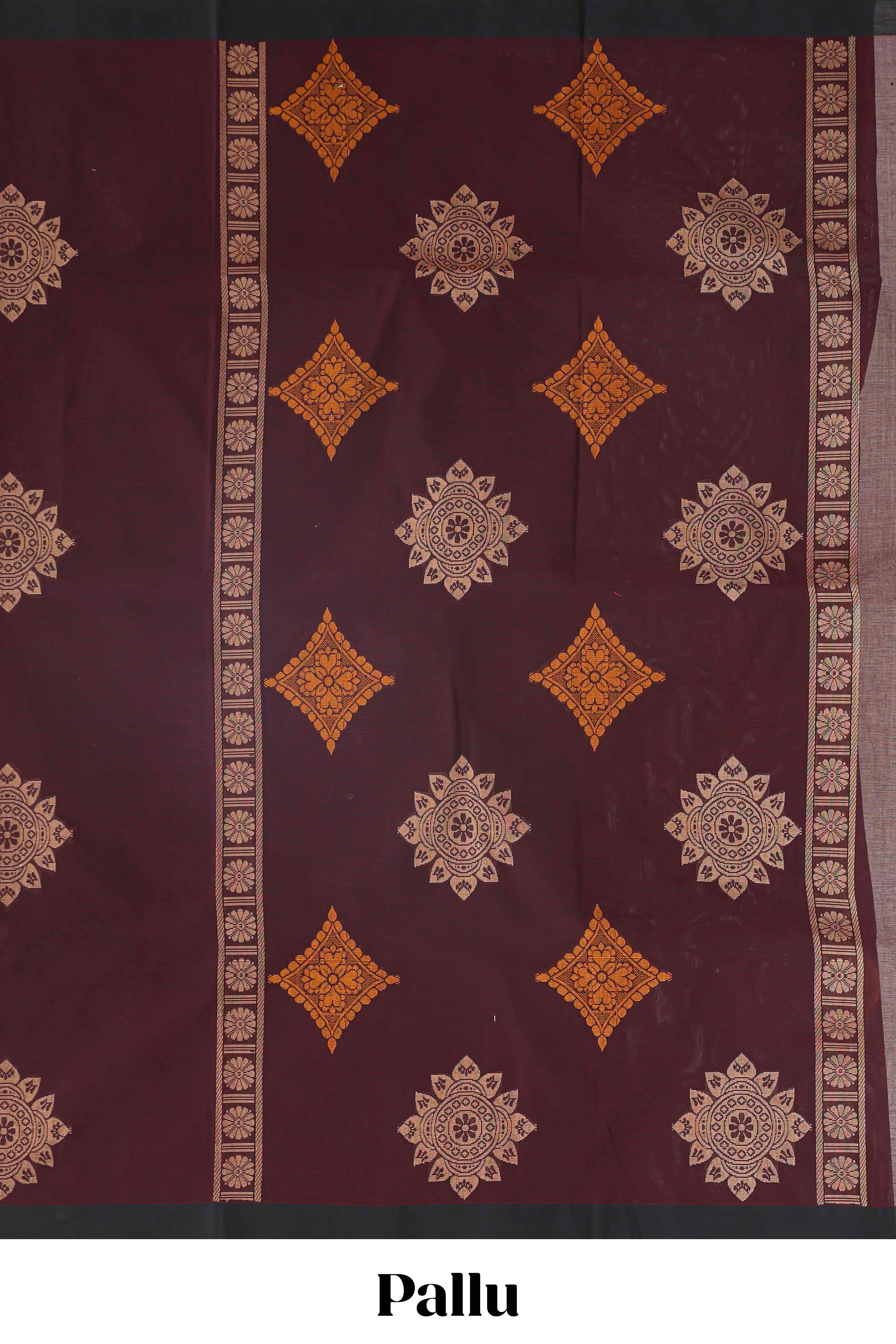 Maroon motifs kovai cotton saree with contrast border and matching pallu