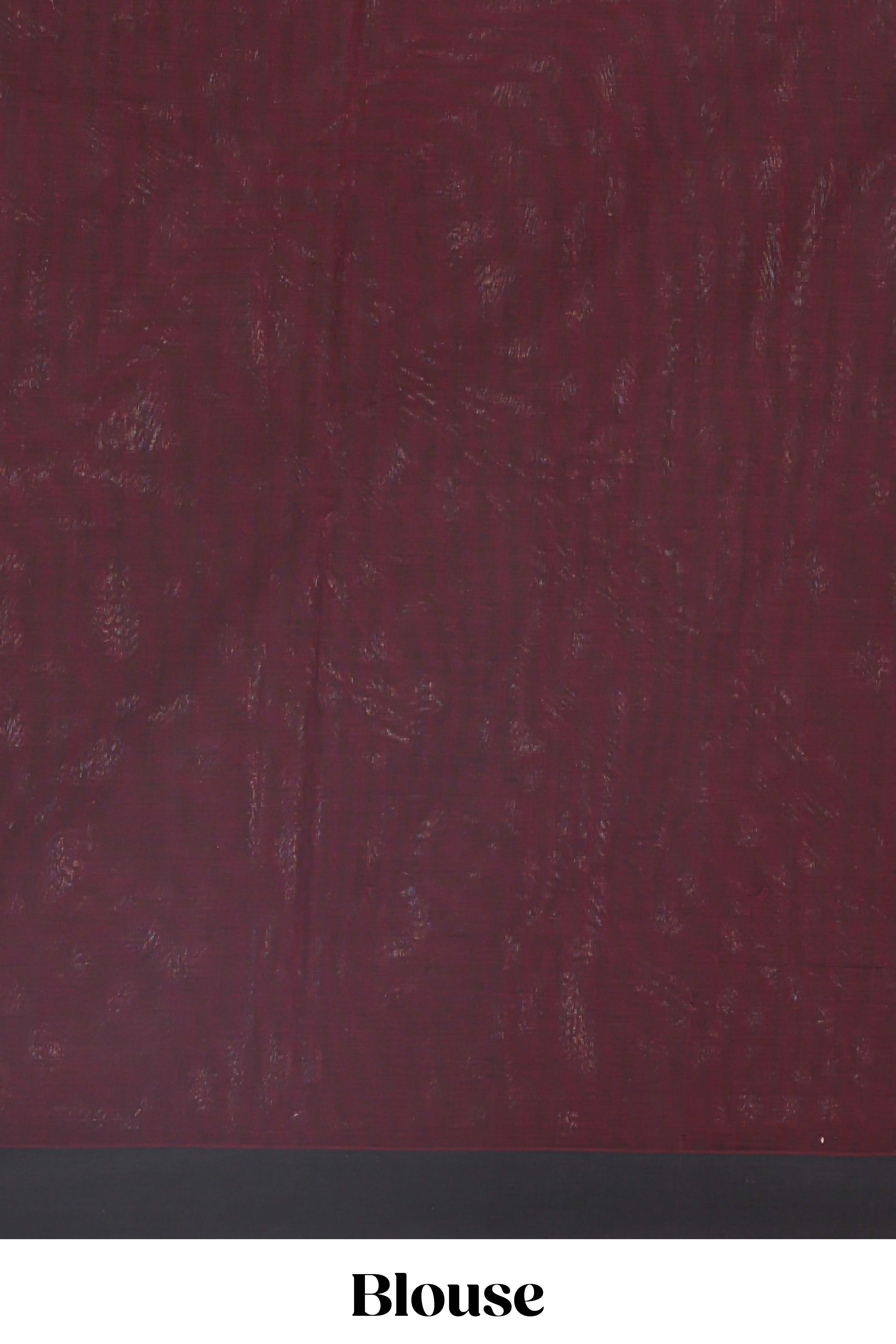 Maroon motifs kovai cotton saree with contrast border and matching pallu