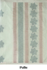 Borderless pastel green motifs kovai cotton saree with self pallu and matching pallu