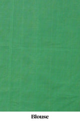 Green geometric pattern kovai cotton saree with contrast border and checked design pallu and matching blouse