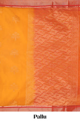 Mustard tree zari motifs semisilk cotton saree with contrast zari border and blouse