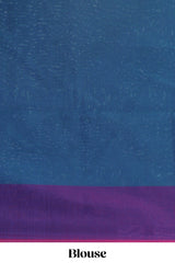 Blue zari motifs semisilk cotton saree with contrast zari border and matching blouse