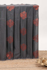 Borderless grey floral motifs semisilk cotton saree with contrast zari pallu and blouse