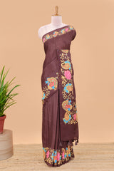 Tanjore painting art linen saree