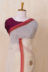Textured handcrafted white linen saree