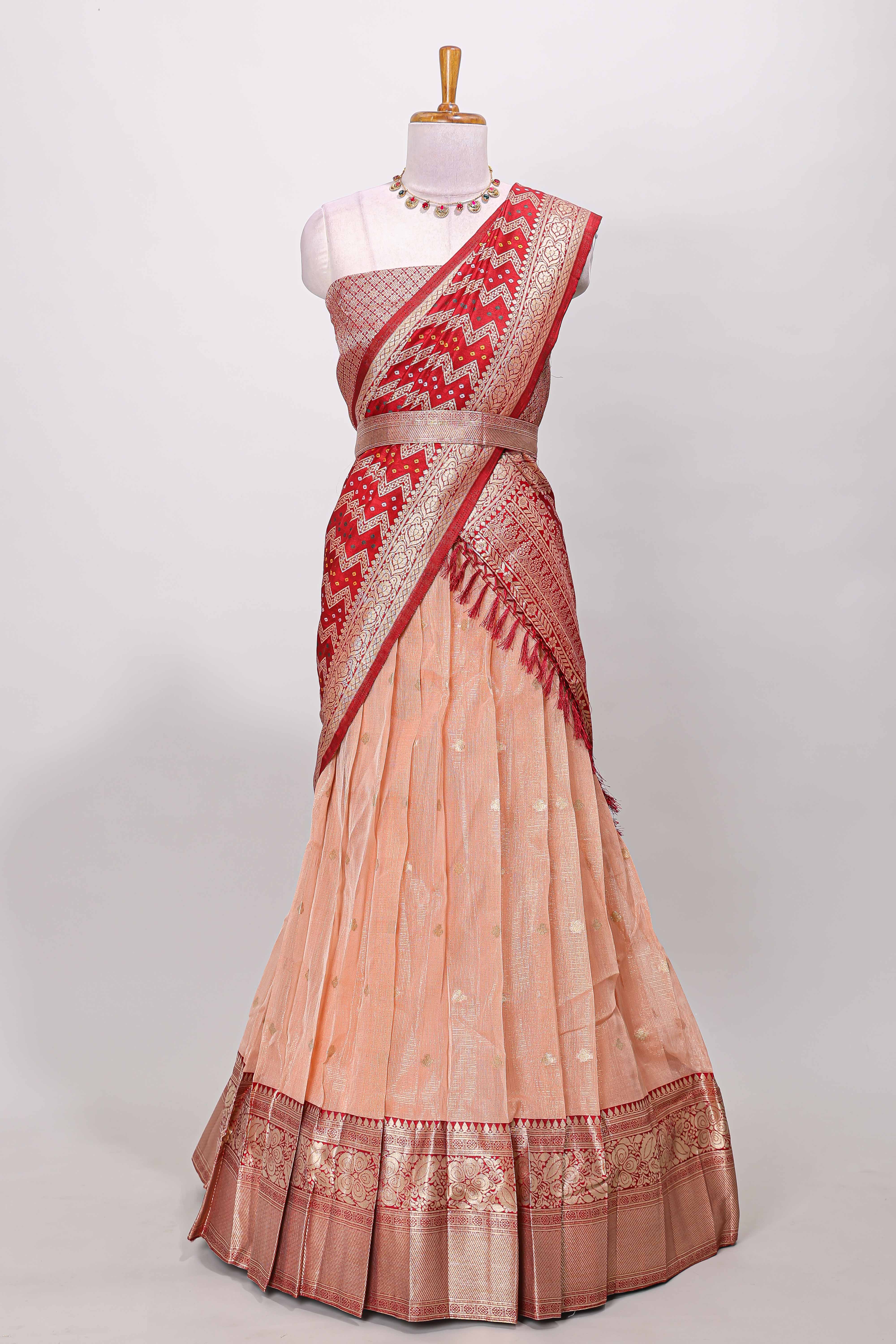 Traditional orange dhavani wear