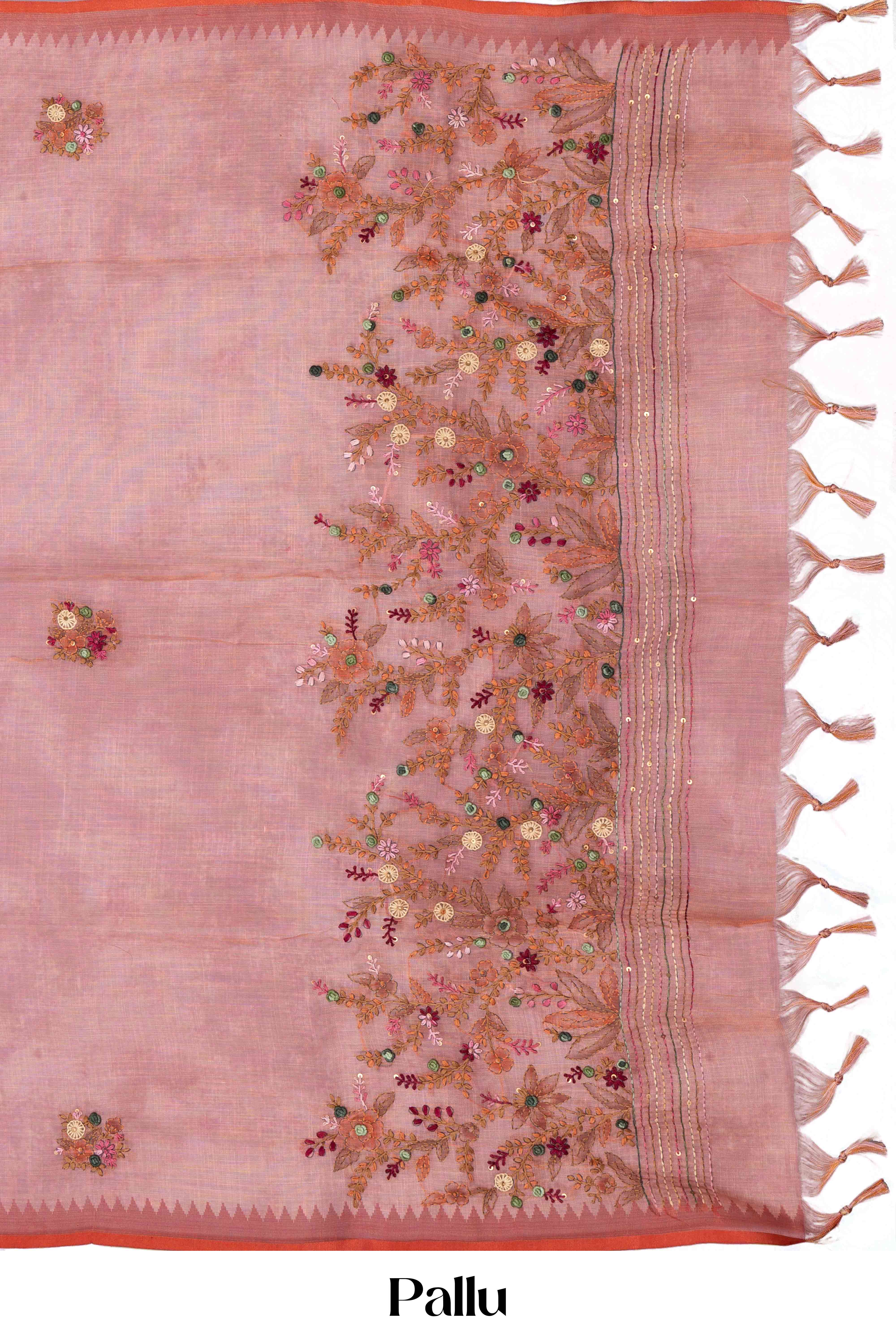 Traditional peach linen sarees
