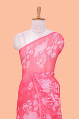 Traditional red linen cotton saree with flower details