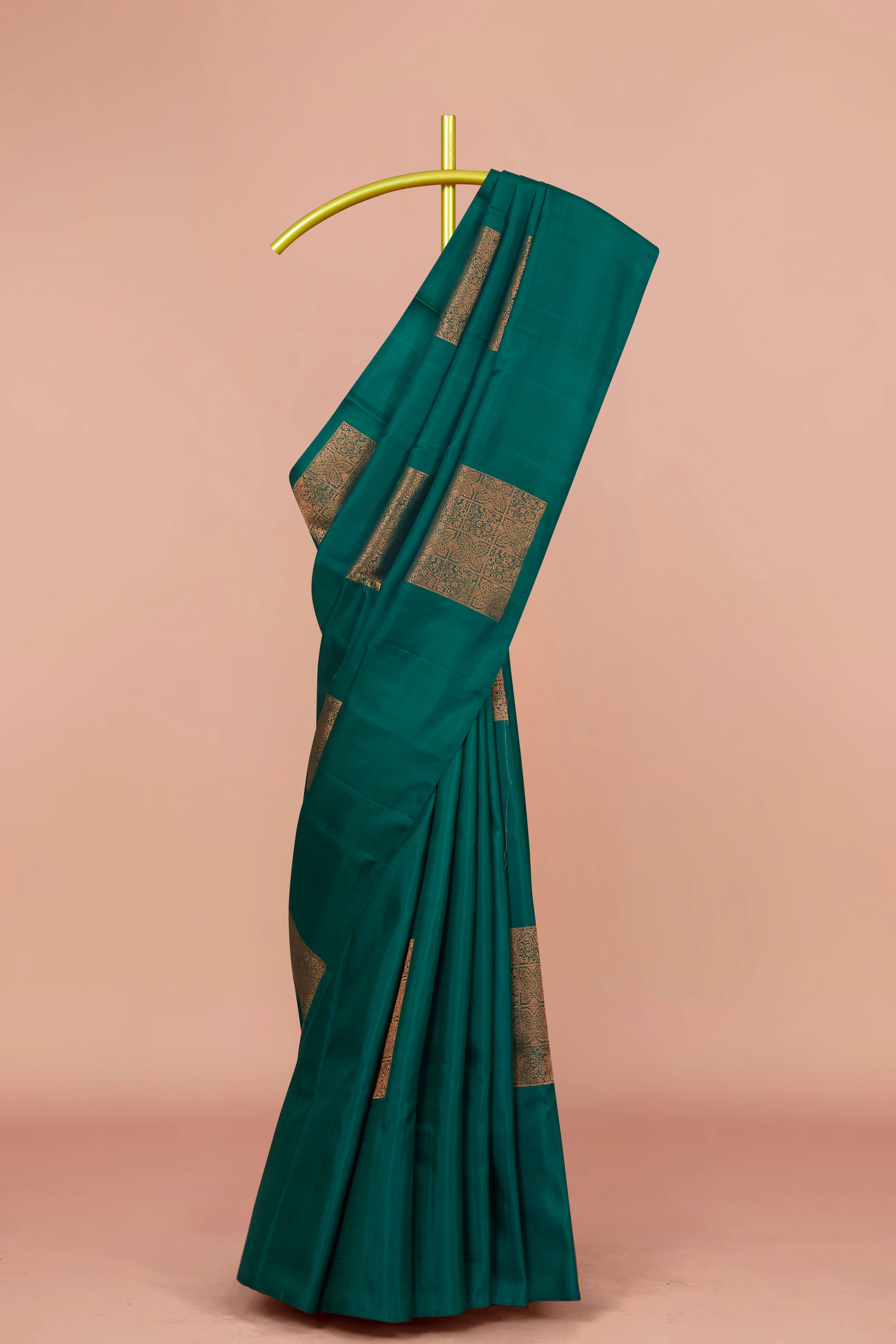 Traditional teal green silk saree